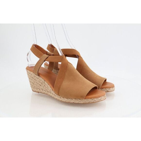 Andre Assous Nanda Espadrille Sandal Size 11M Brown Leather Slingback Wedge - Picture 1 of 14